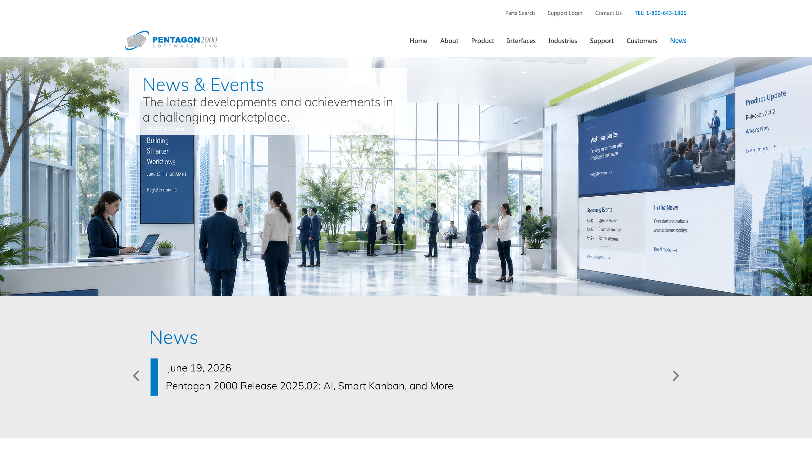 News and Events page design from the Pentagon 2000 corporate website.