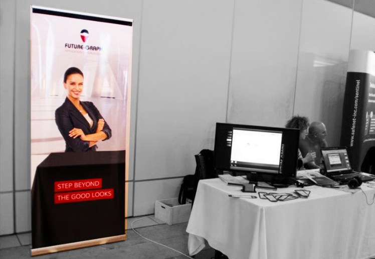 Future-Graph exhibition booth with branded banner